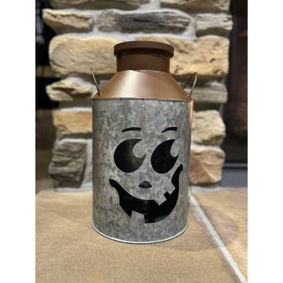 Metal Halloween 12.5"H Jack-O-Lantern Milk Can Luminary - Picture 4 of 5